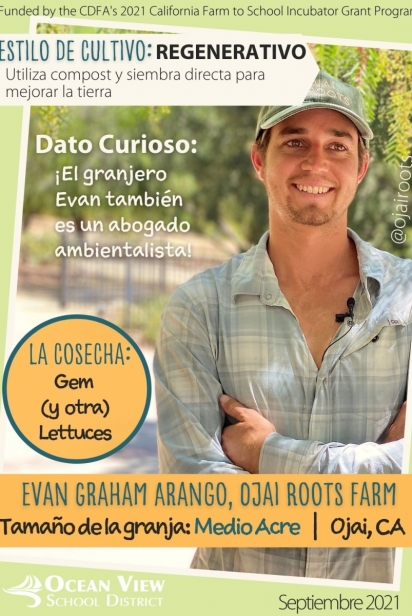 Evan Graham Arango, Farmer Trading Card, Ojai Roots Farm, Spanish
